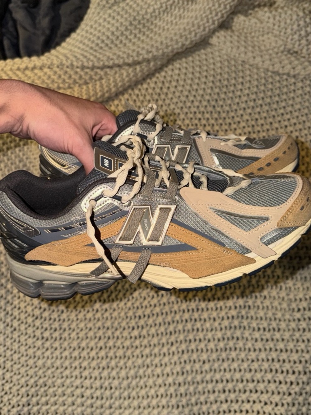 New Balance Men’s Athletic Sneakers in Gray and Tan